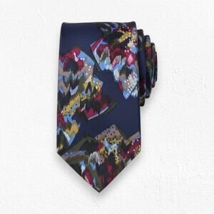 90s Vintage Navy Multicolor Geometric Italian Silk Cezani Neck Tie 3.75 x 62